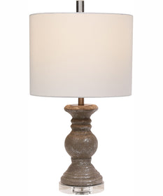 24"H 1-Light Table Lamp Ceramic and  Steel in Metallic Stone Gray with a Drum Shade