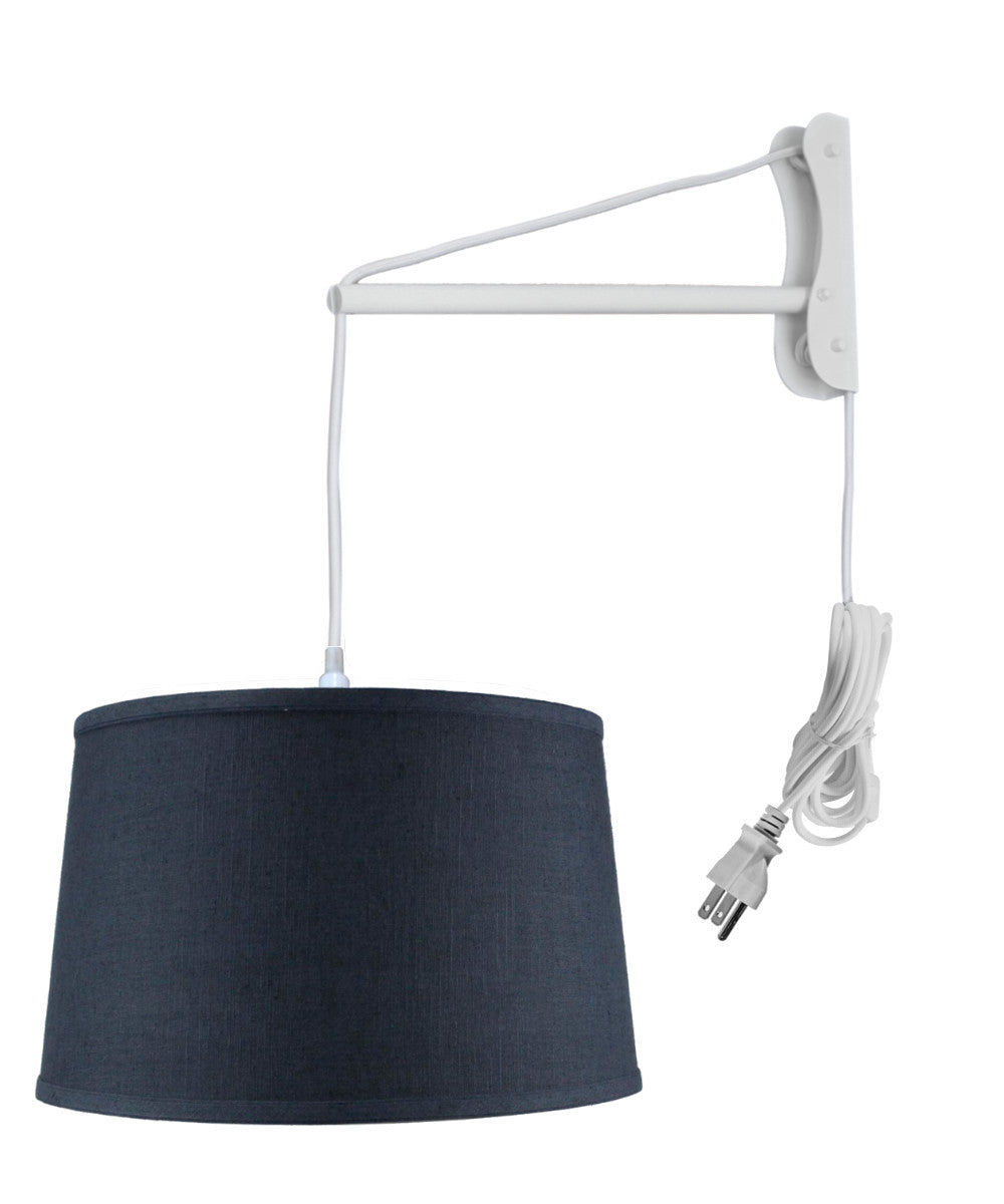 16"W MAST Plug-In Wall Mount Pendant 1 Light White Cord/Arm Shallow Drum Textured Slate Blue
