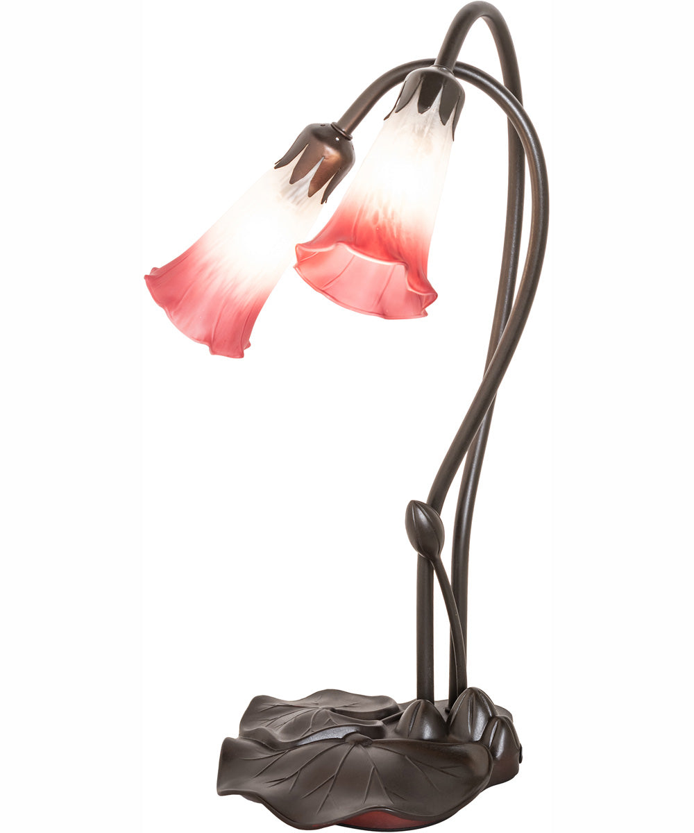 16" High Pink/White Tiffany Pond Lily 2 Light Accent Lamp