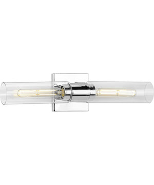 Clarion 2-Light Clear Glass Modern Style Bath Vanity Wall Light Polished Chrome