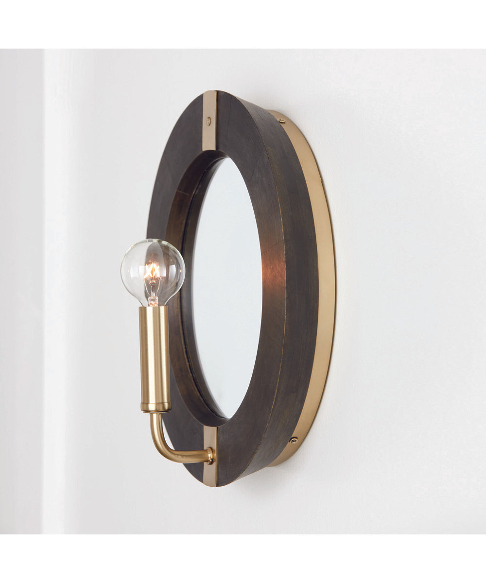 Finn 1-Light Sconce Black Stain and Matte Brass