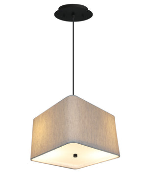 14" W 2 Light Pendant Rounded Corner Square Oatmeal Drum Shade with Diffuser, Black Cord