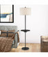 Tungsten 1-Light Floor Lamp With Tray Dark Brz/Linen Shade