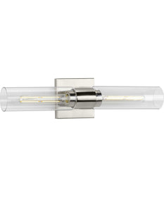 Clarion 2-Light Clear Glass Modern Style Bath Vanity Wall Light Brushed Nickel