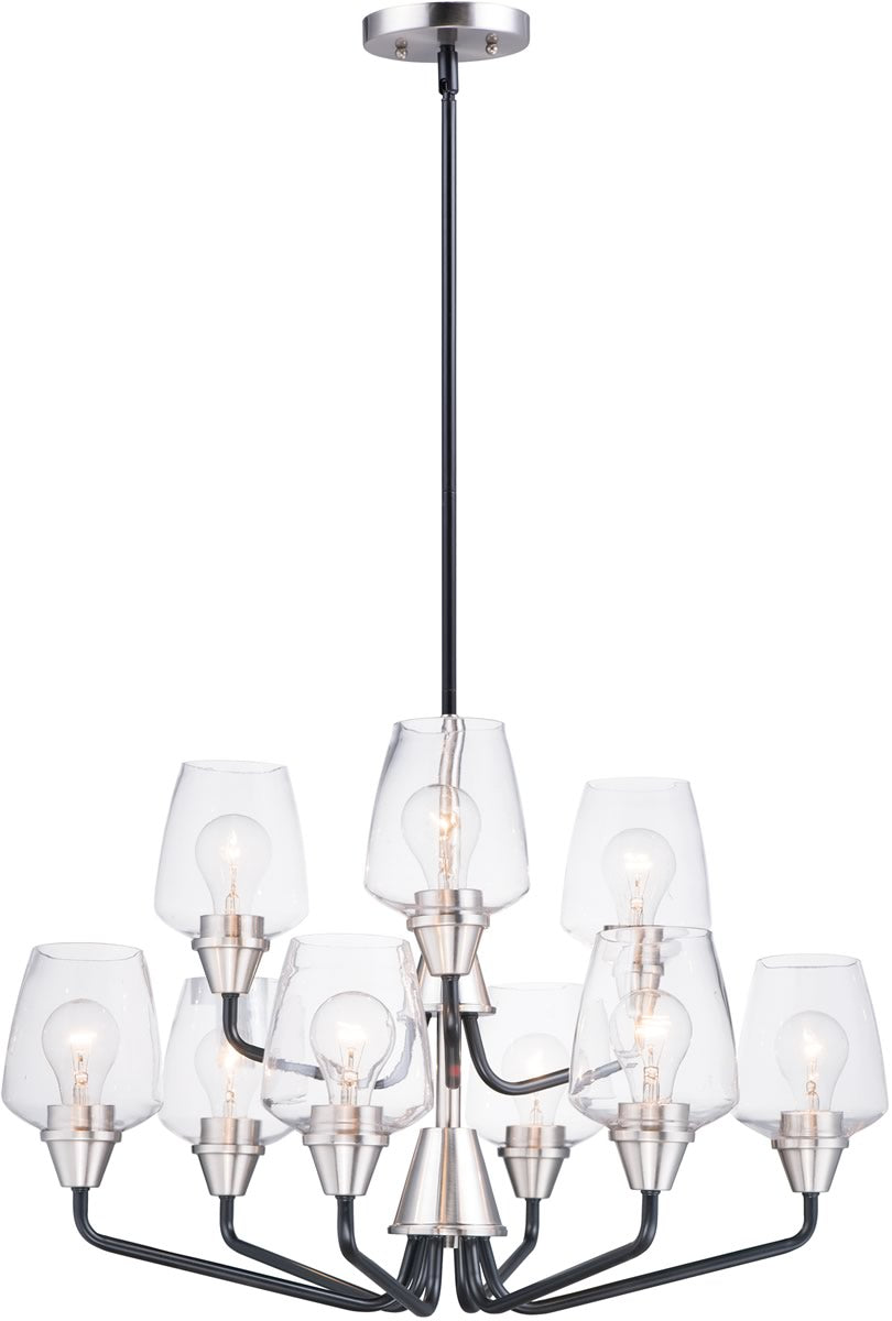 27"W Goblet 9-Light Chandelier Black / Satin Nickel