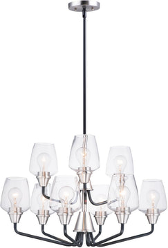 27"W Goblet 9-Light Chandelier Black / Satin Nickel