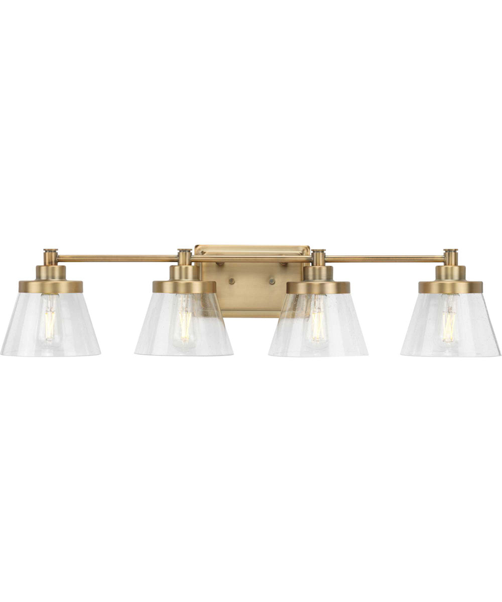 Hinton 4-Light Clear Seeded Glass Farmhouse Bath Vanity Light Vintage Brass