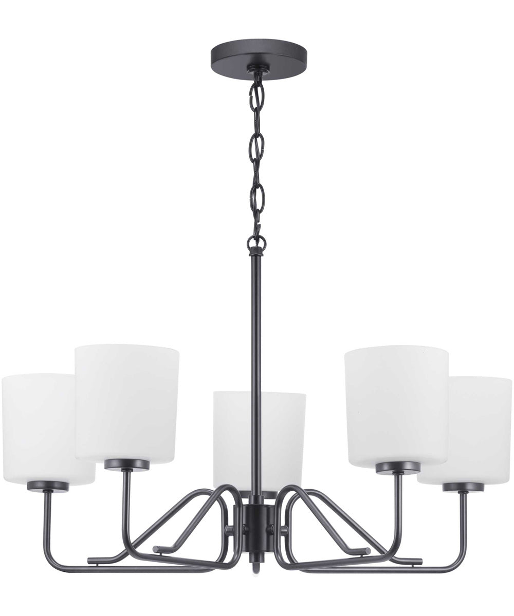 Tobin 5-Light Etched White Glass Modern Chandelier Light Matte Black
