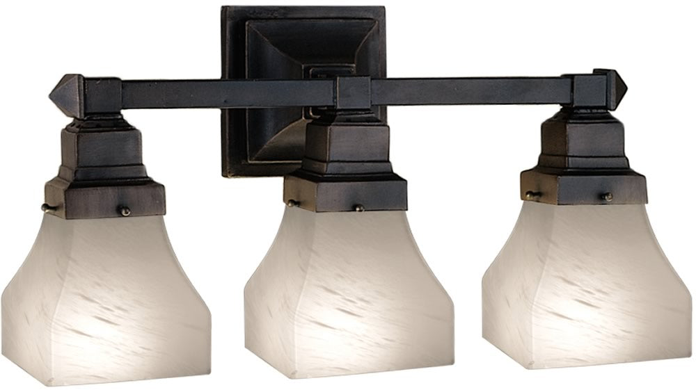 20"W Bungalow White Alabaster Swirl 3 Light Vanity Light