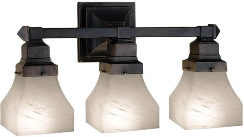 20"W Bungalow White Alabaster Swirl 3 Light Vanity Light