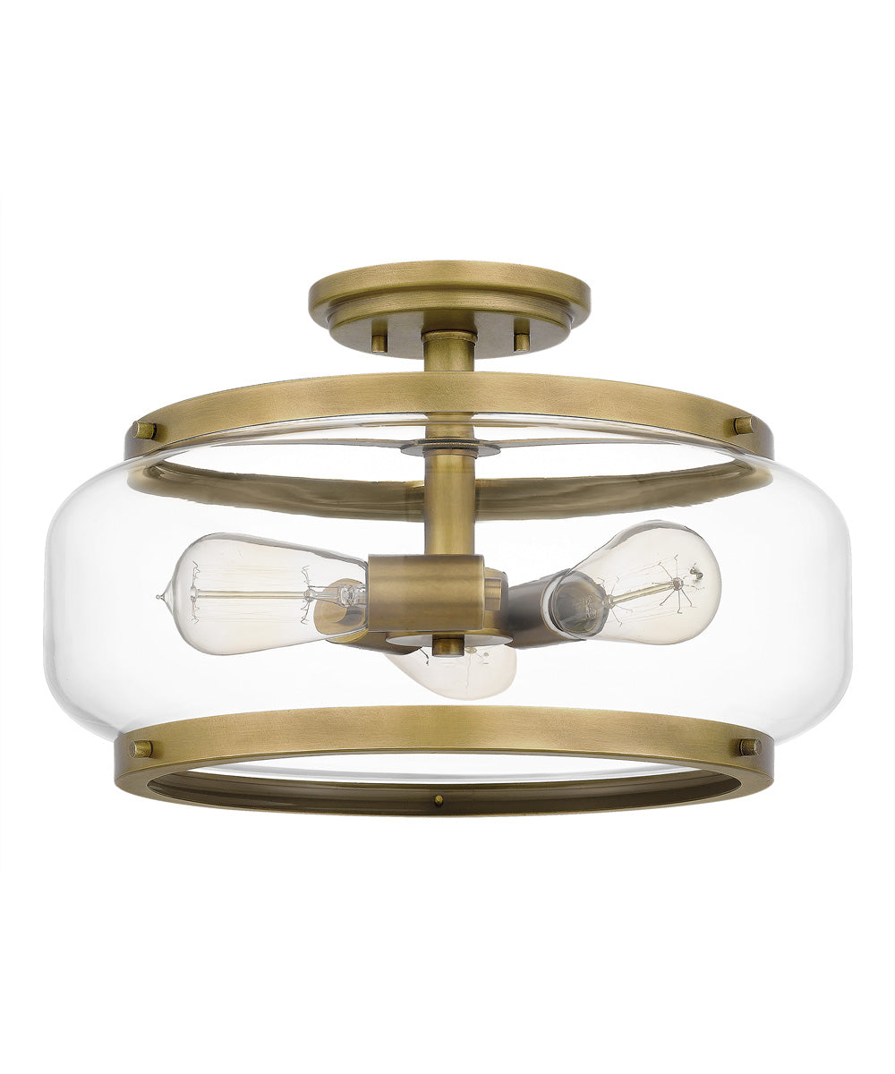 Tapley 3-light Semi Flush Mount Weathered Brass