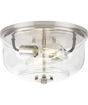 Rushton 2-Light Clear Glass Industrial Style Flush Mount Ceiling Light Brushed Nickel