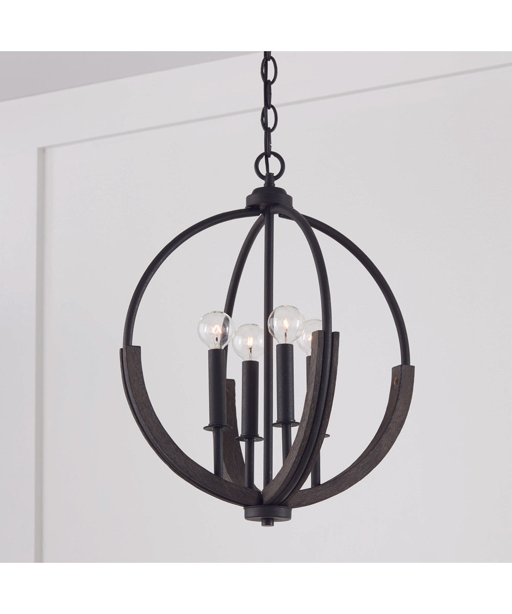 Clive 4-Light Pendant Carbon Grey and Black Iron