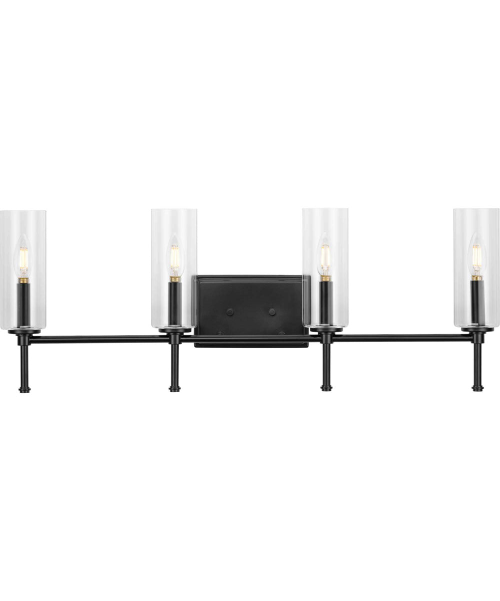Elara 4-Light New Traditional Clear Glass Bath Vanity Light Matte Black