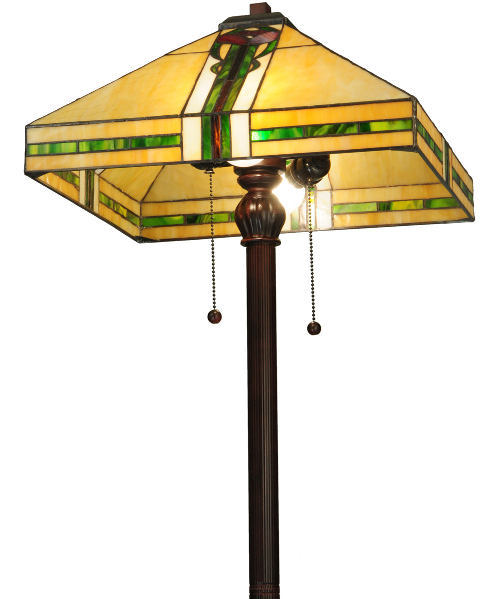 62"H Parker Poppy 2-Light Tiffany Floor Lamp Brown