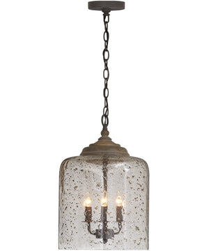 3-Light Pendant In Nordic Grey With Stone Seeded Glass