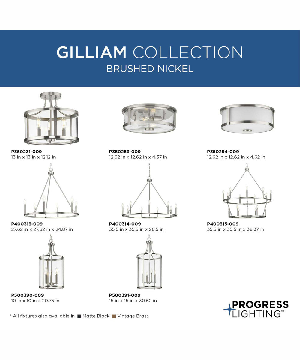Gilliam 13 in. 3-Light New Traditional Semi-Flush Mount Brushed Nickel