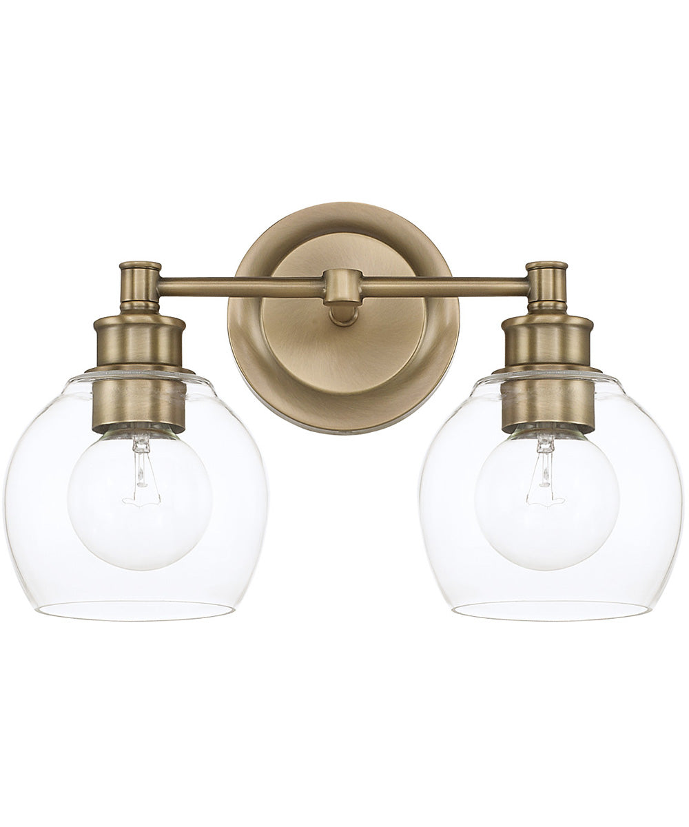 Mid-Century 2-Light Vanity In Aged Brass With Clear Glass