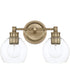 Mid-Century 2-Light Vanity In Aged Brass With Clear Glass