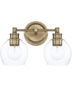 Mid-Century 2-Light Vanity In Aged Brass With Clear Glass