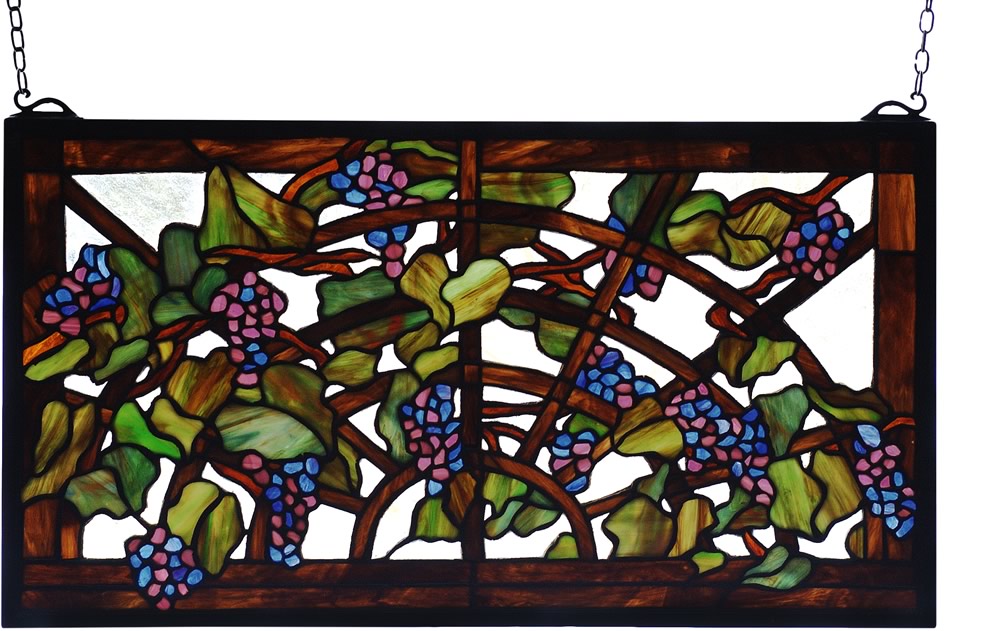 12"H x 22"W Tiffany Grape Arbor Stained Glass Window