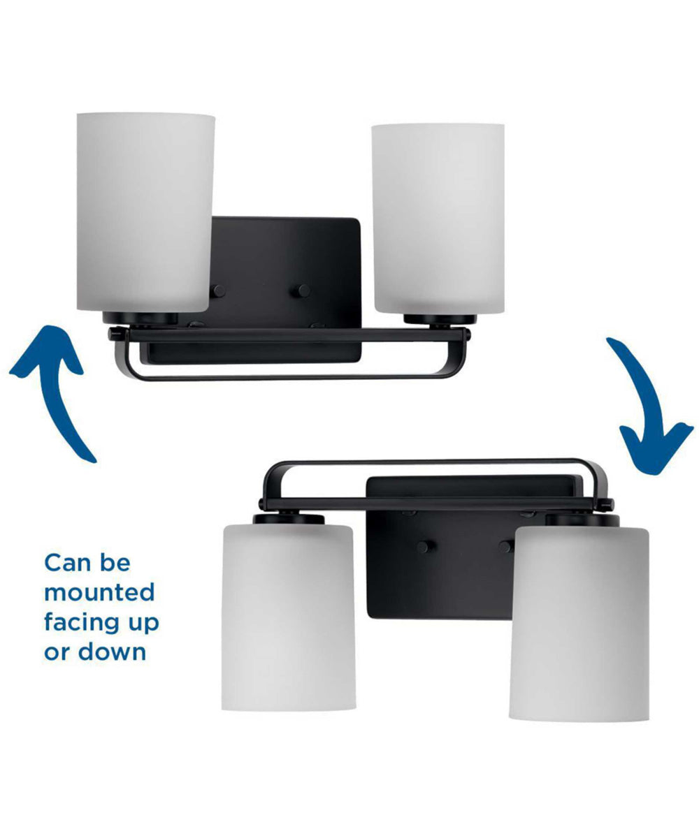 League 2-Light Etched Glass Modern Farmhouse Bath Vanity Light Matte Black