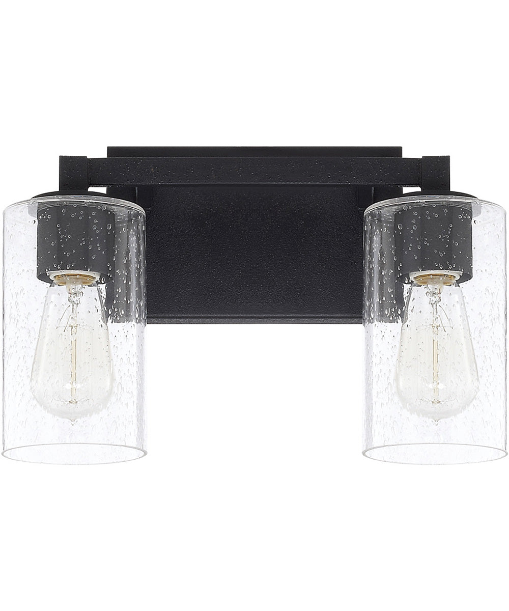 Ravenwood 2-Light Vanity In Black Iron With Clear Seeded Glass