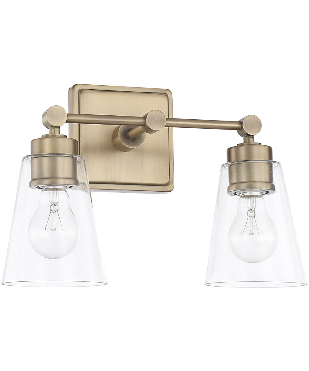 2-Light Vanity In Aged Brass With Clear Glass