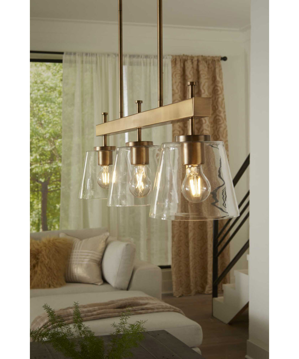 Saffert 3-Light New Traditional Clear Glass Linear Island Chandelier Light Vintage Brass