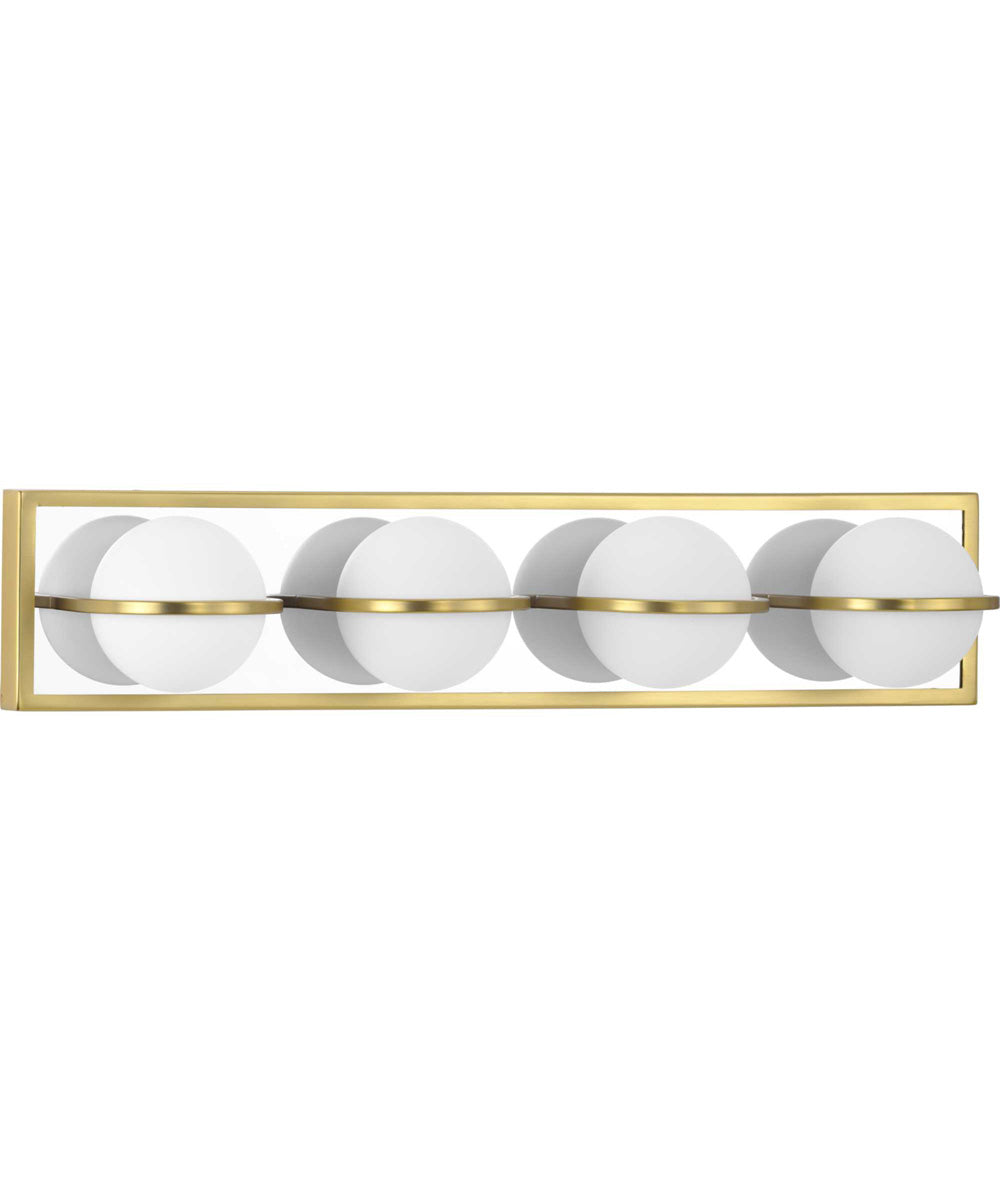 Pearl LED 4-Light Opal Glass Modern Style Bath Vanity Wall Light Satin Brass