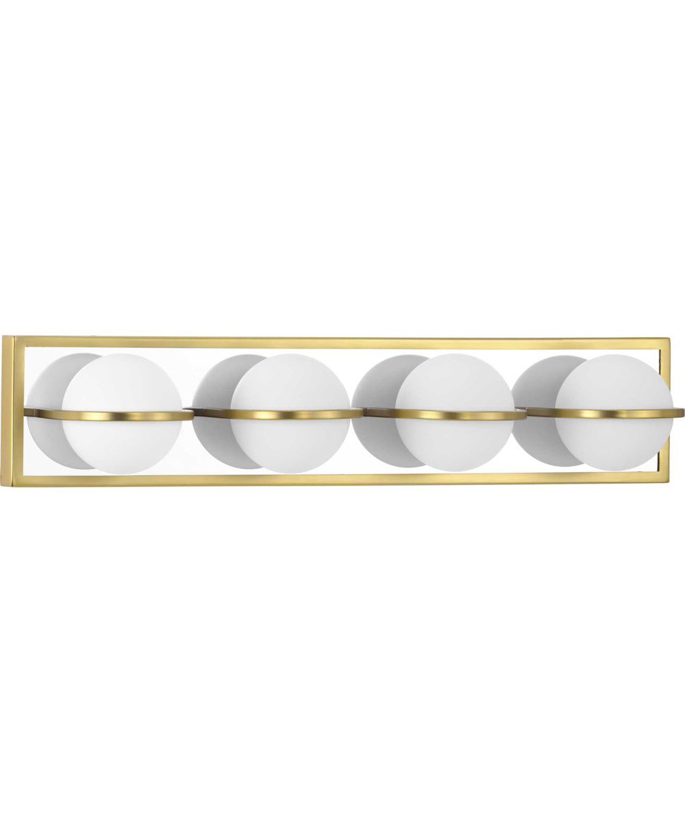 Pearl LED 4-Light Opal Glass Modern Style Bath Vanity Wall Light Satin Brass
