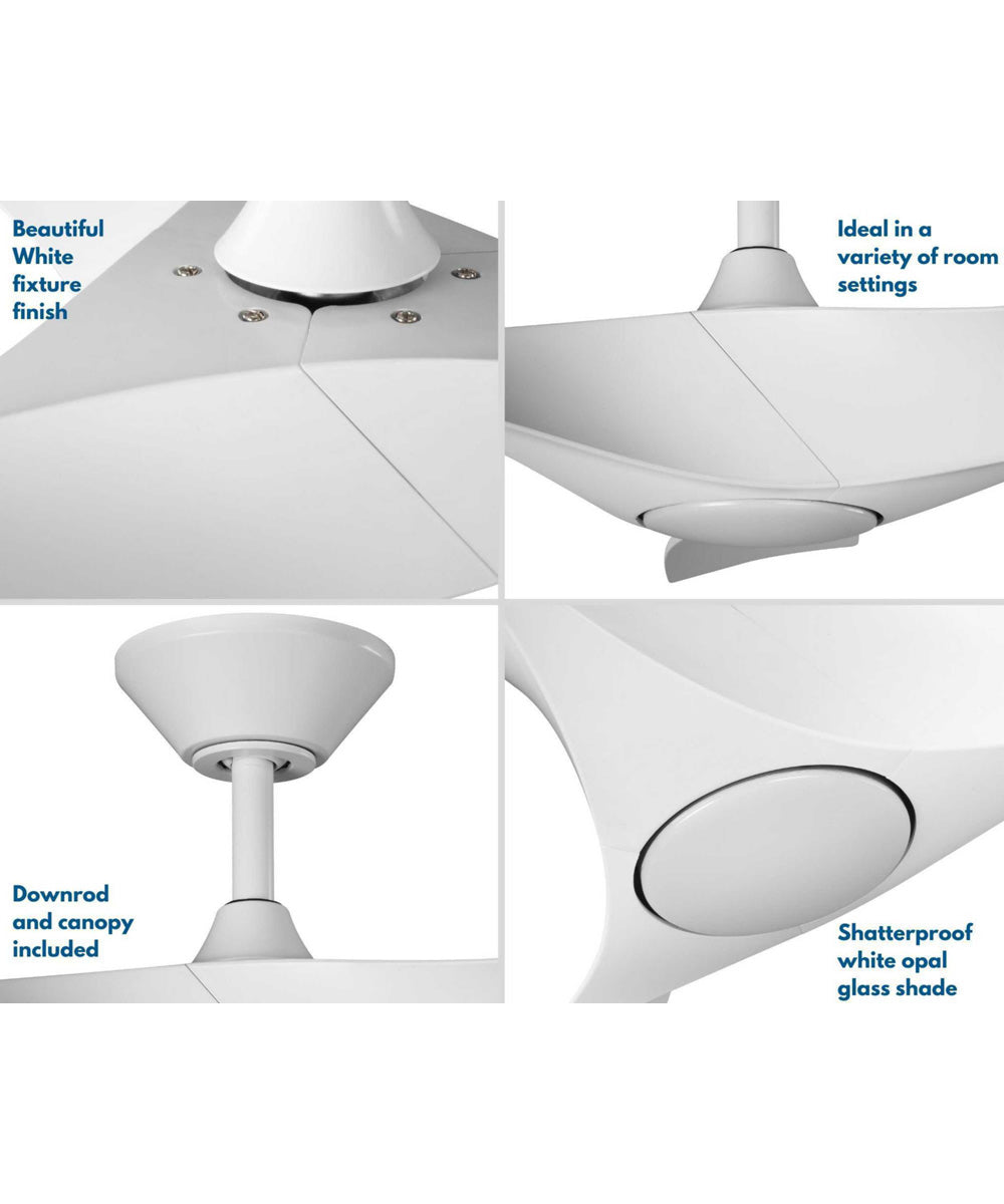 Ryne 52" 3-Blade Matte White LED Transitional Indoor/Outdoor DC Ceiling Fan Satin White