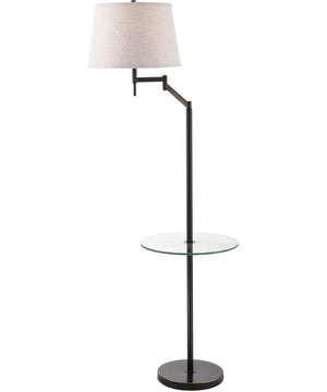 Eveleen 1-Light Floor Lamp With Table D.Brz/Light Beige Linen Shade