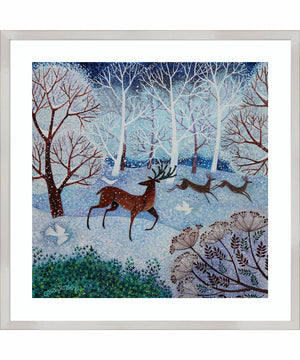 Deer and Doves by Lisa Graa Jensen Wood Framed Wall Art Print (25  W x 25  H), Svelte Silver Frame