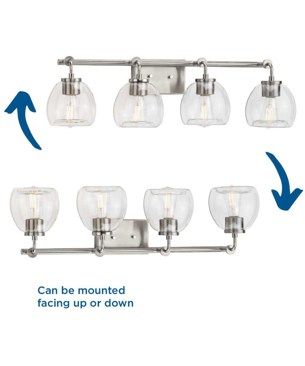 Caisson 4-Light Clear Glass Urban Industrial Bath Vanity Light Brushed Nickel