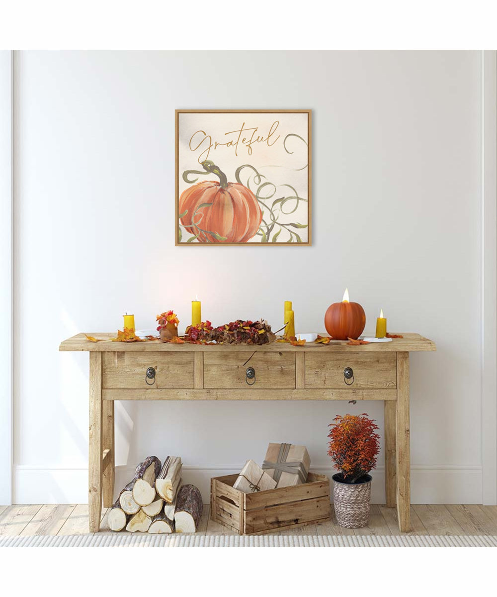 Framed Grateful Pumpkins by Nina Blue Canvas Wall Art Print (22  W x 22  H), Sylvie Maple Frame