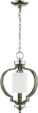 12"W Jasmine 1-Light Pendant Light Polished Nickel/Weathered Fir