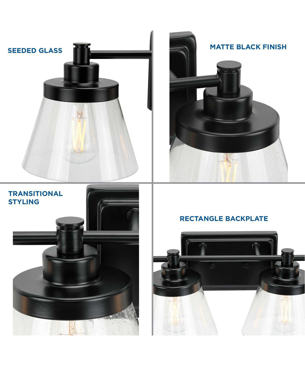 Hinton 4-Light Clear Seeded Glass Farmhouse Bath Vanity Light Matte Black