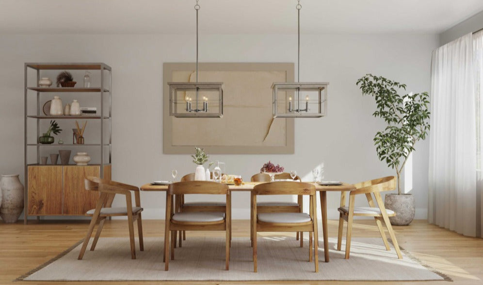 Hedgerow 4-Light Grey Washed Oak Farmhouse Style Chandelier Light Brushed Nickel