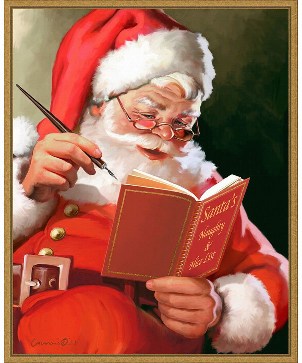 Framed Santas Naughty and Nice List by Cafe Yellow Canvas Wall Art Print (23  W x 28  H), Sylvie Gold Frame