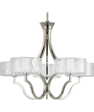 Caress 5-Light Clear Water Glass Luxe Chandelier Light Polished Nickel