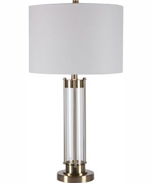 29"H 1-Light Table Lamp Metal and Glass in Golden Brass with a Drum Shade