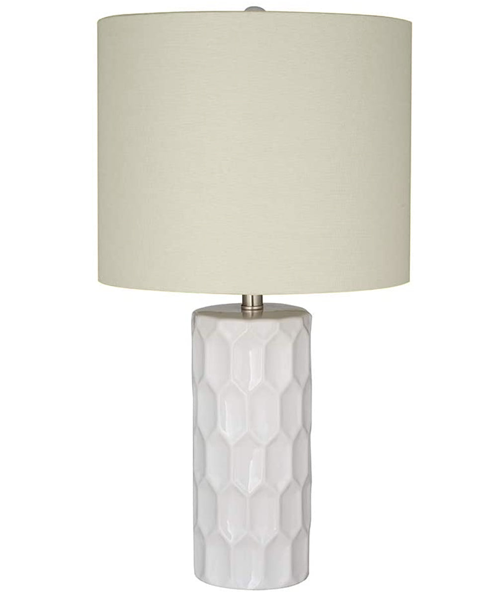 21"H White Ceramic Table Lamp Brushed Nickel Finish with Light Beige Shade
