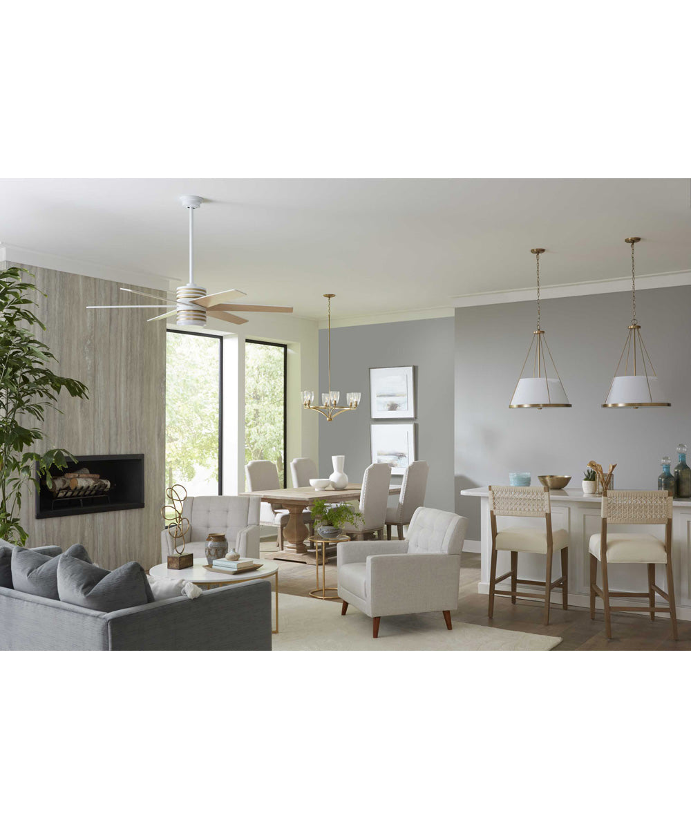 Saffert 3-Light New Traditional White Linen Glass Pendant Light Vintage Brass