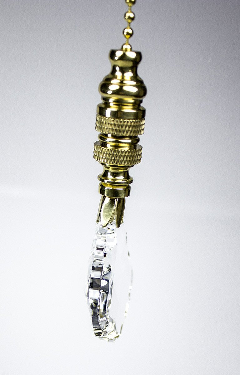 Crystal Gothic Cross Ceiling Fan Pull, 2.75"h with 12" Polished Brass Chain