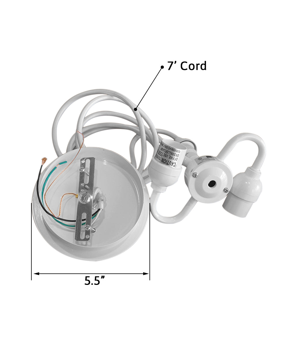 14" W 2 Light Pendant White Shade with Diffuser, White Cord
