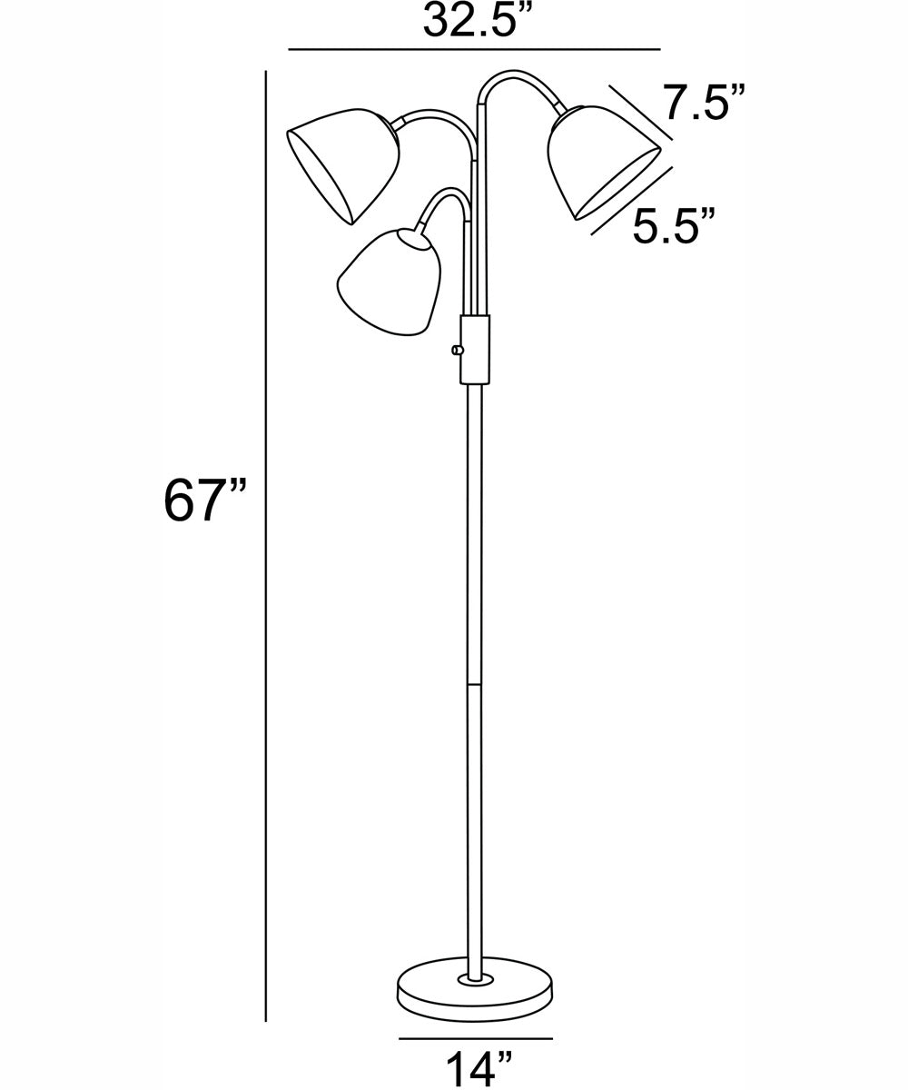 Stark 3-Light 3-Light Floor Lamp Antique Brass/Black