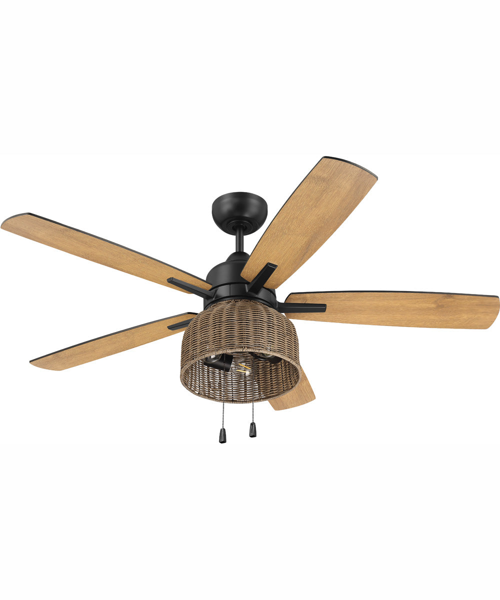 52" Woven 3-Light Indoor/Outdoor Ceiling Fan Flat Black