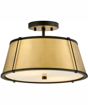Clarke 2-Light Medium Semi-Flush Mount in Black with Lacquered Dark Brass accents