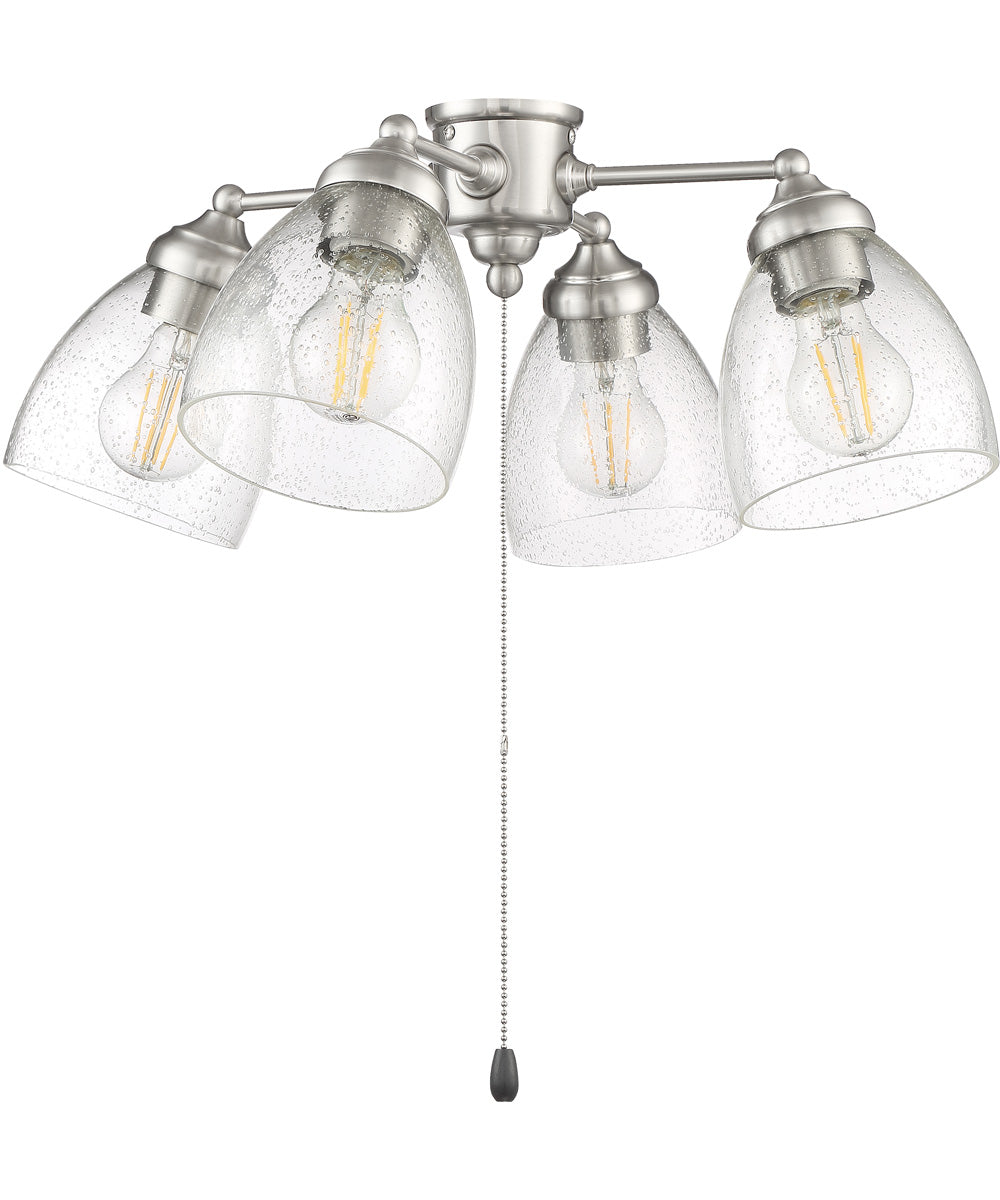 4 Light Fitter and Glass 4-Light LED Filament Fan Light Kit Brushed Polished Nickel